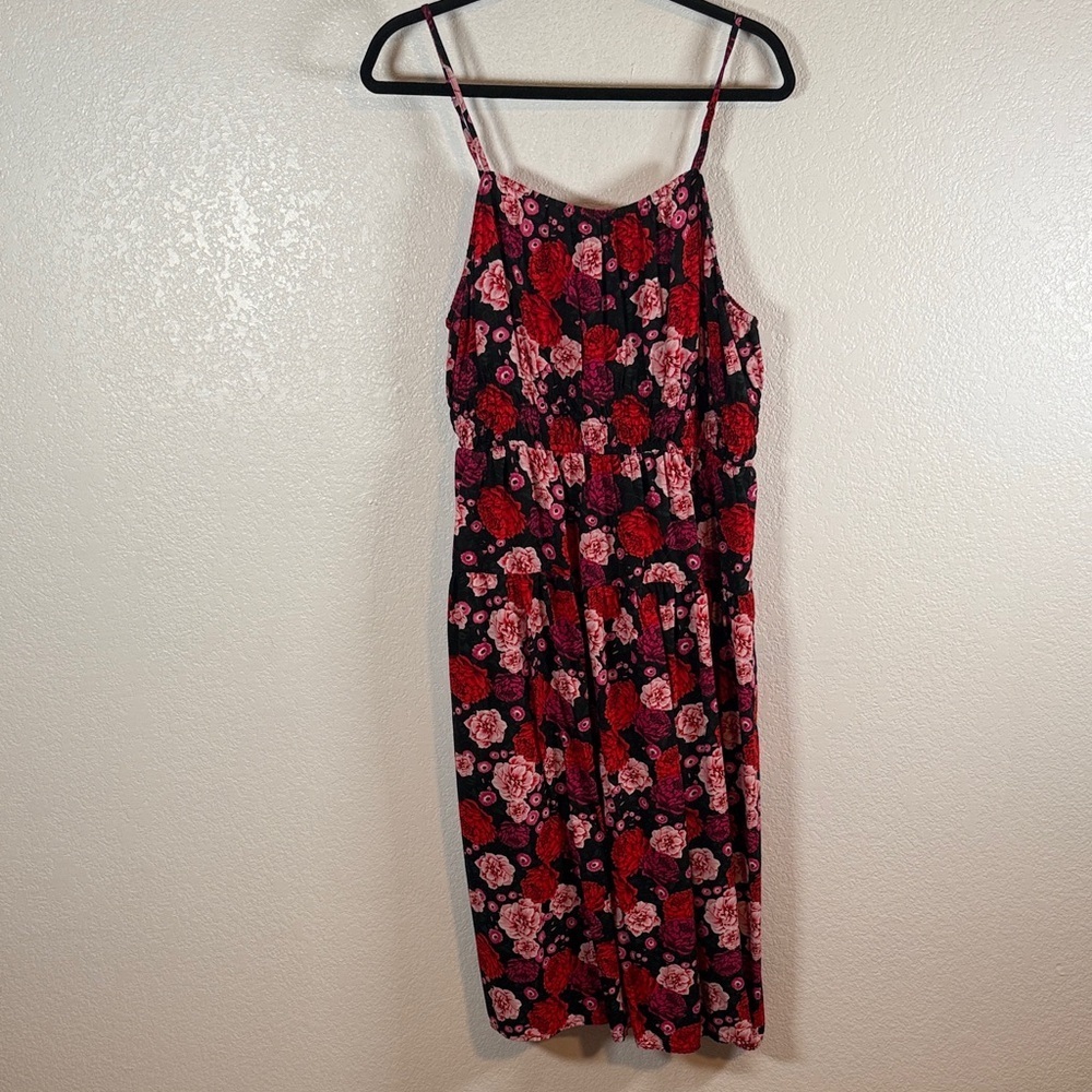 Old Navy Dark Floral Tiered Midi Dress With Pockets Size XL